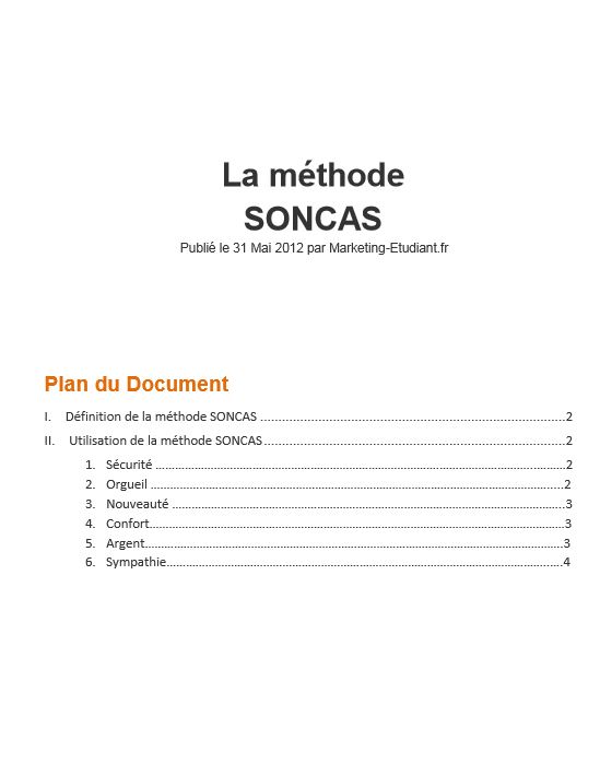 Méthode SONCAS : Exemple et Définition